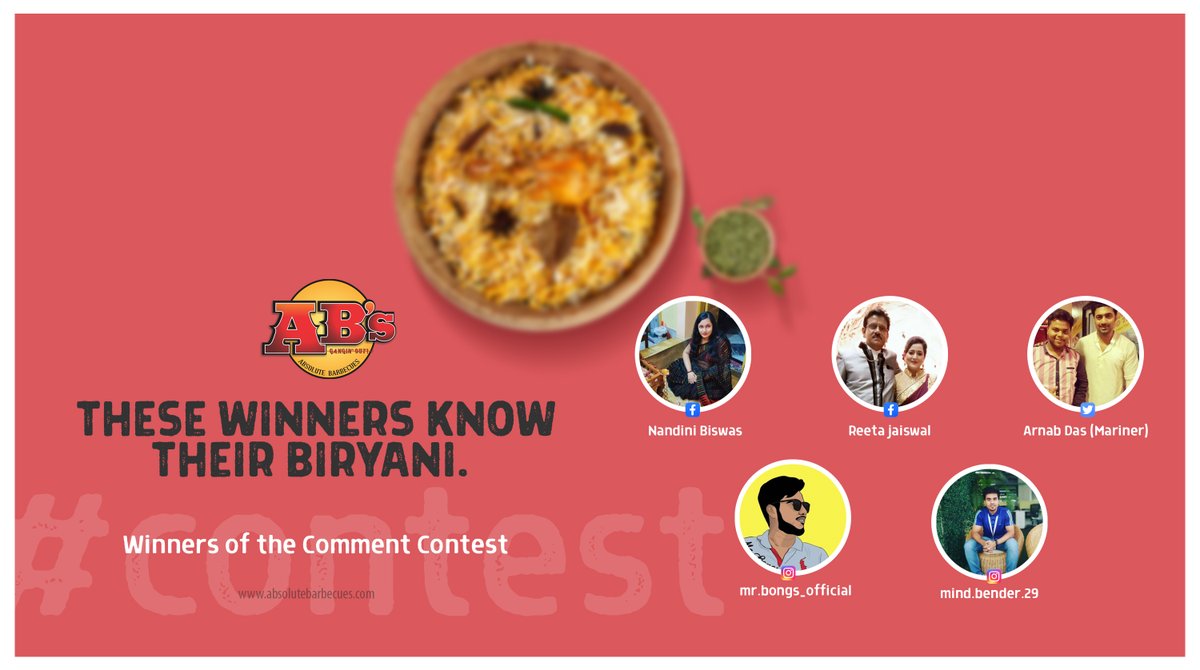 absolutebbq's tweet photo. True biryani lovers spotted! Here are the five foodies who have won our recent comment contest. Congratulations on winning. Your free treats from ABโs await you.
#absolutebarbeues #comment #commentandwin #freetreat #absindia #congrats #winners https://t.co/Y5pAOgYeOv