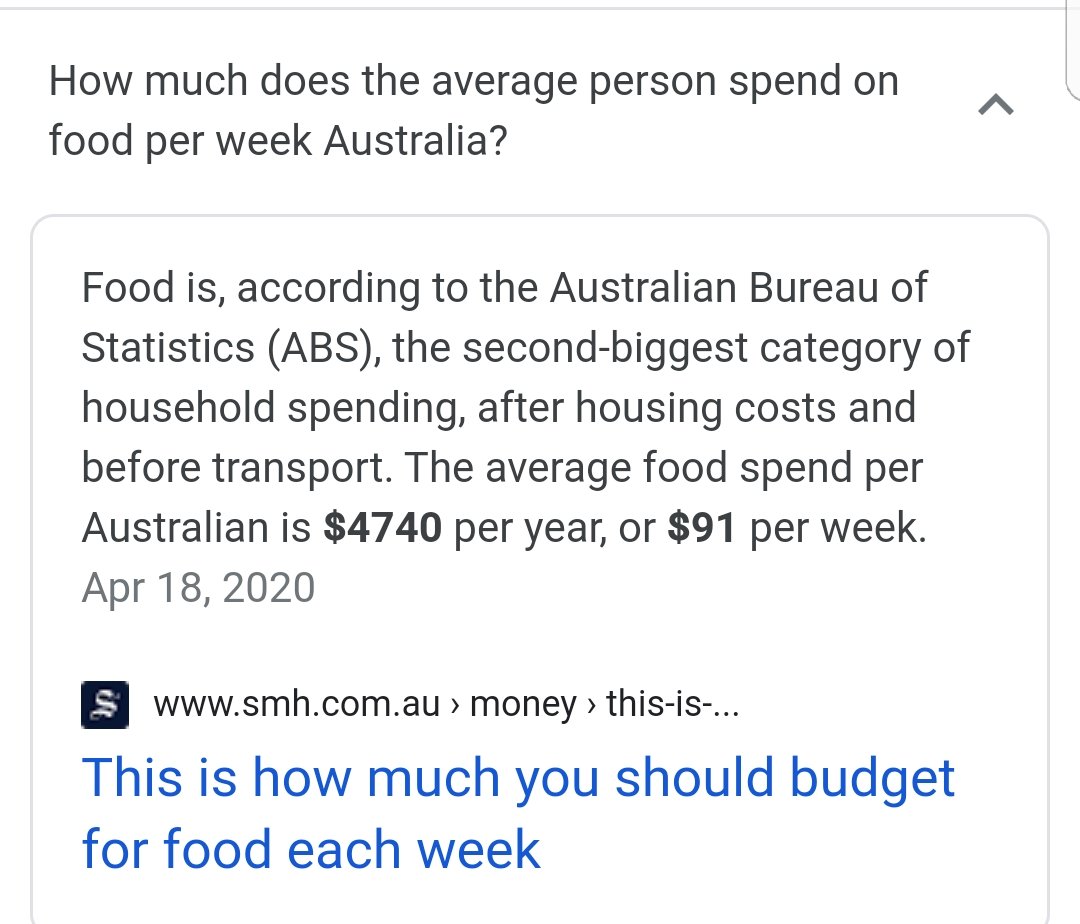4/ The average spend on food by a single person in Australia is $91 per week which leaves a total of $65.70.Pic below. #PizzagateSA  #Covid19SA