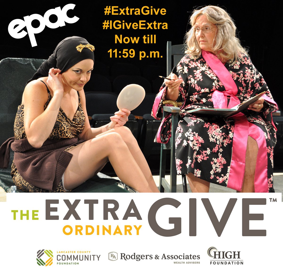 EPAC_theater's tweet photo. Aren't we all having wardrobe challenges in lockdown? Please help EPAC through its own lockdown. There's a little more than 2 hours left in the #ExtraGive; donations being matched by anonymous donor. Give by 11:59 p.m.: https://t.co/GsBQx4P9YH
#IGiveExtra #EpacExtra #EpacTheater https://t.co/tHwylWsf61