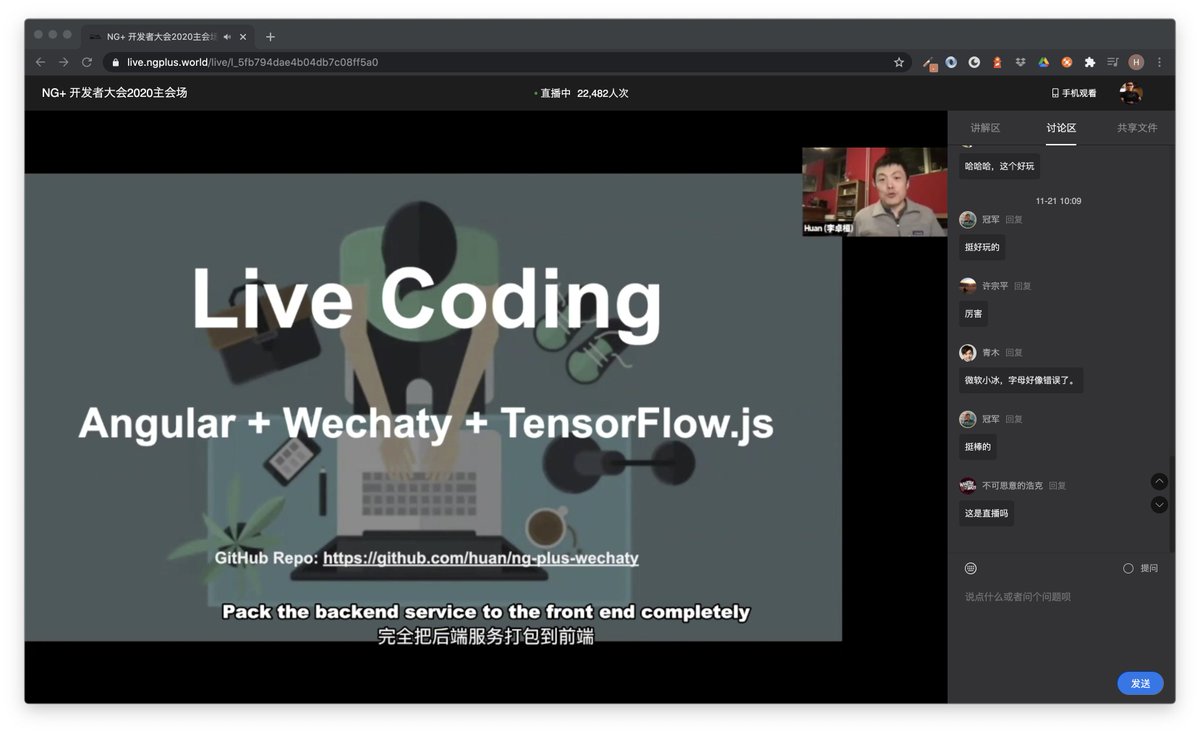 Angular + chatbot + TensorFlow.js! @huan_us #Angular #TensorFlow #ngplus