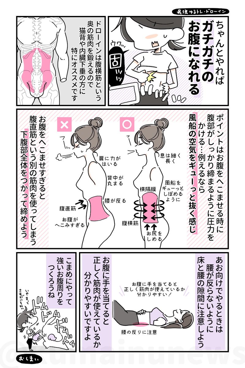 お尻をしめつつ、ドローインしながら目玉焼きやいてます?
(ドローインは浅く呼吸をくりかえしてね) 