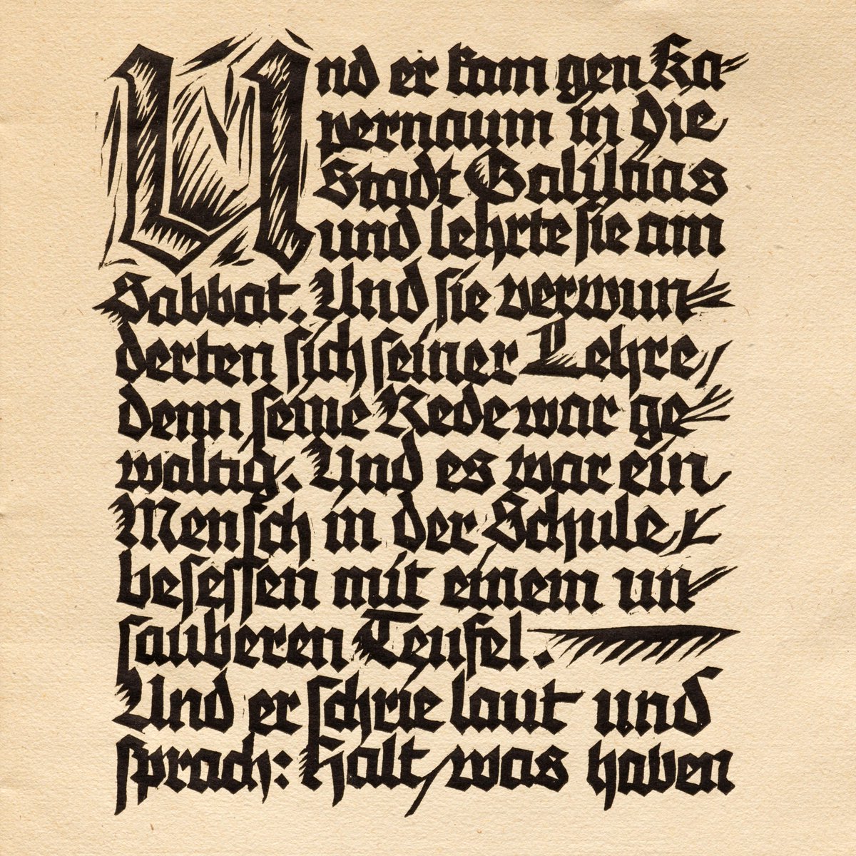 Lett_Arc's tweet image. More birthday wishes for Rudolf Koch (1876–1934), German calligrapher and type designer known for his typefaces created for the Klingspor Type Foundry, born 144 years ago today. Image: Rudolf Koch, Die Heilung des Besessenen, 1919. #LfABirthday #RudolfKoch