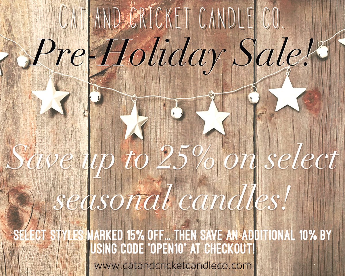 catandcricketcc's tweet image. Pre-Holiday Sale going on now! Our clean burning all-natural soy wax fragrance candles make great holiday gifts!! 🎁 Take advantage of our early holiday discount to grab your favorite scent(s) while they are still in stock. #limitedquantitiesavailable. #soycandles #candlesale 🕯