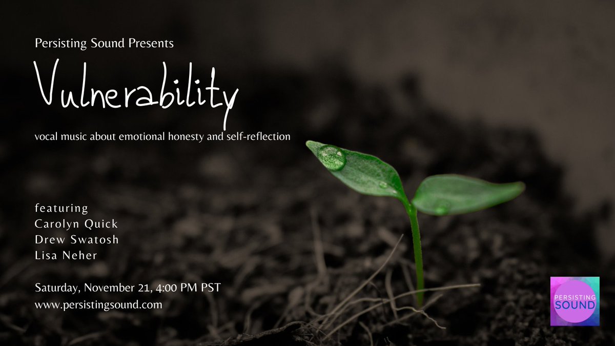 PersistingSound's tweet image. Tune in tomorrow at 4pm PST for our virtual concert: Vulnerability! 🎼 (link below): 

youtu.be/8hokcXHj3R4

#PSVulnerability #persistingsound #womencomposers #nonbinarycomposers #singers #classicalmusic #pdx #virtualconcerts #collaboration #concertsinquarantine #vulnerability