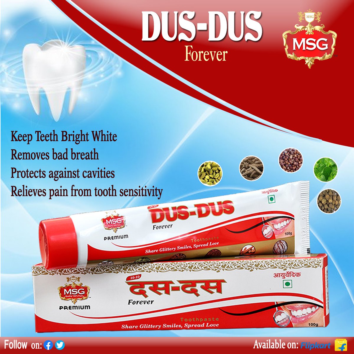MSGAllTrading's tweet photo. MSG 10-10 Tootpaste has been created with ayurvedic ingredients & natural herbs and gives you complete oral care
▪️Effective for all types of gum problems and toothache
▪️Chemical free
▪️Fights tooth decay
Buy Now🛒: https://t.co/mTqdTJuyEK
https://t.co/rnP093kmKw
#MSGToothpaste https://t.co/AB5QXELGGu