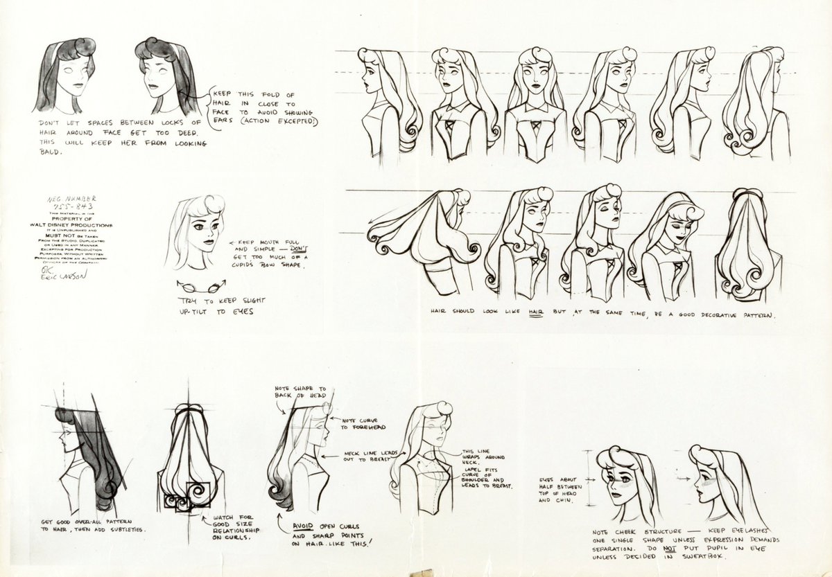 ani_obsessive's tweet image. Detailed model sheets for Aurora from Sleeping Beauty (1959), dir. Clyde Geronimi, Walt Disney Productions