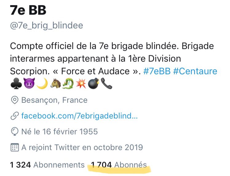 7e_brig_blindee's tweet image. Un immense 🙏 aux 1️⃣7️⃣0️⃣4️⃣admirateurs et followers  qui suivent les exploits opérationnels des « mythiques » #Centaures 😏!

Ne pas hésiter à suivre aussi les régiments 🌙♣️👿🐴🐉💥💣 ainsi que le #CFIM de la brigade sur @Twitter  et #Facebook