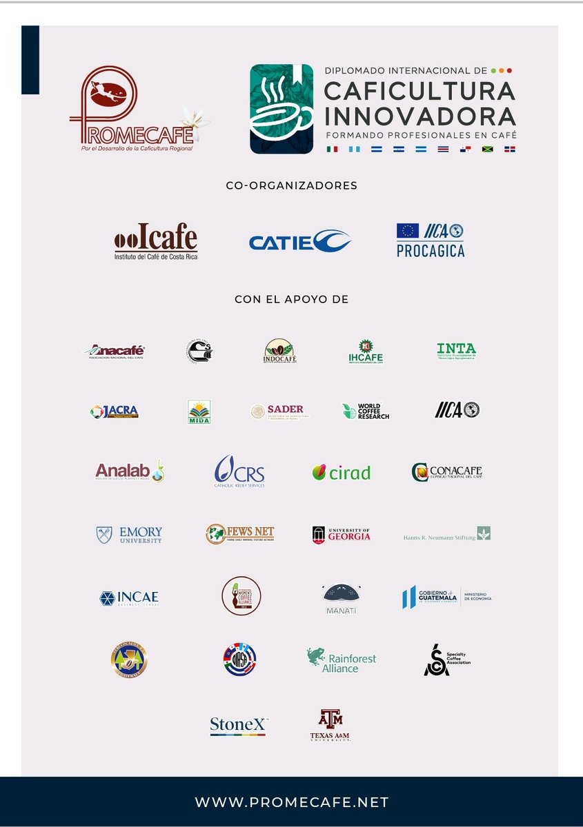 Promecafe's tweet photo. Última oportunidad para registrarse en el Diplomado Internacional de Caficultura Innovadora.
120 horas de capacitación con un enfoque integral e innovador.
Instructores de 32 instituciones.
Te esperamos!
Info y registro: https://t.co/9lTb8oMpNQ
Programa: https://t.co/ZDcjGzvG4n https://t.co/z2rvqgsyyZ