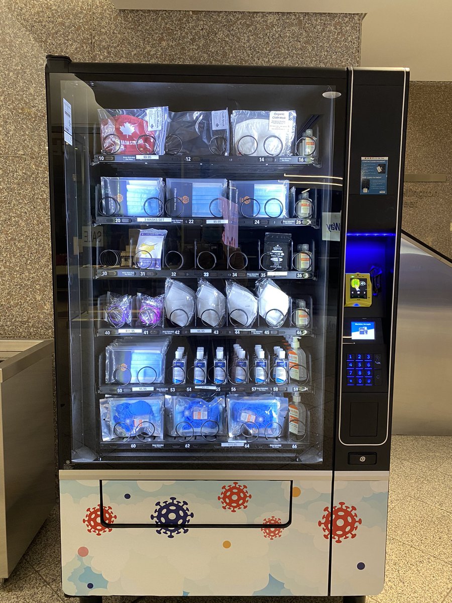 mmostaedi's tweet photo. Remember you used get candies from these vending machines? Now you get masks and hand sanitizers 😷 #COVID19 #FinancialDistrict @MyTOFD https://t.co/rE0ZFXaNlG