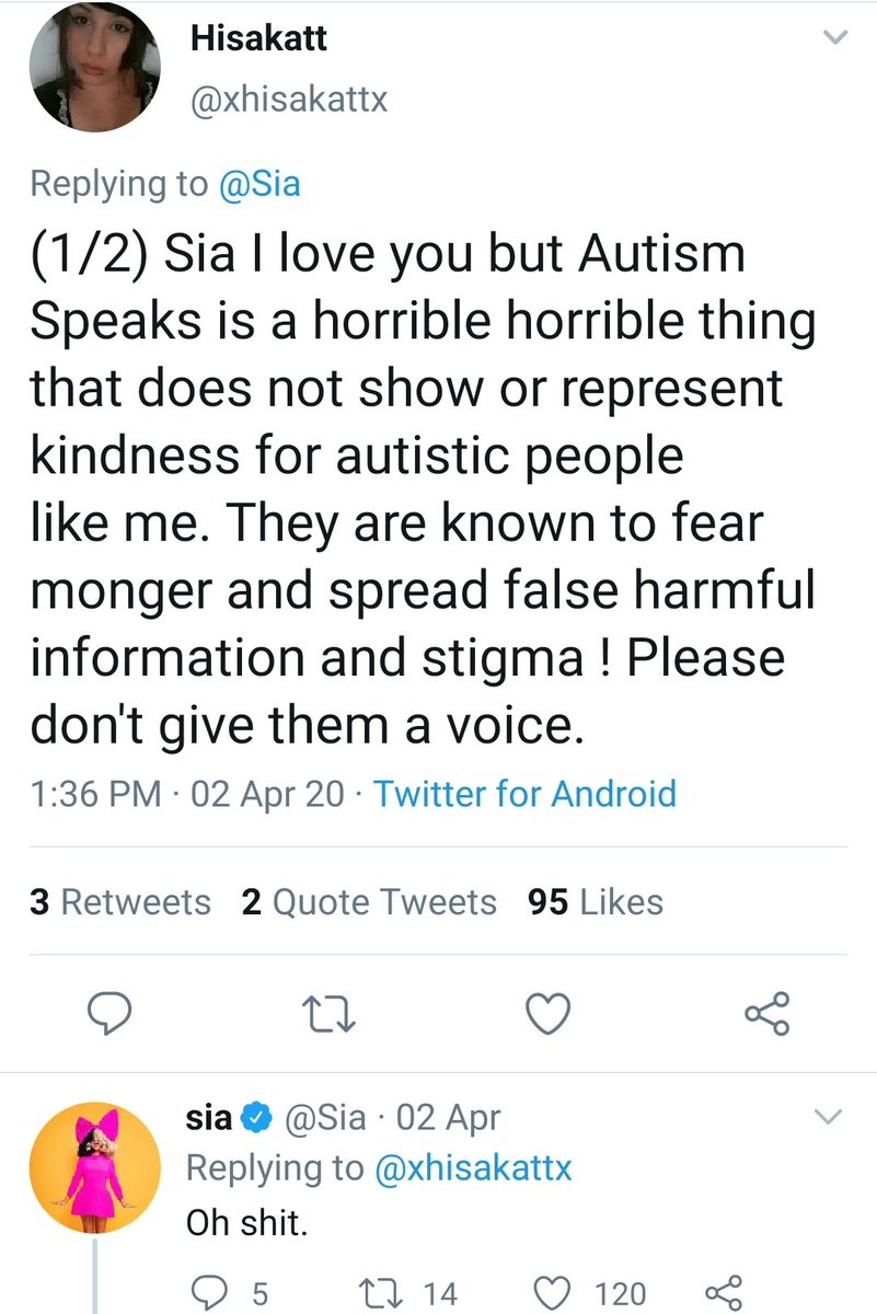 Just some of the manyyyyy inconsistencies in Sia's abysmal story.*was researching for 3 YEARS**somehow never knew Autism  $peaks is a hate group**turns out she DID know they were horrid awhile ago*But also, A$ didn't come on-board for 4yrs after the 3yr research began? Wut?