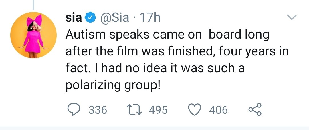 Just some of the manyyyyy inconsistencies in Sia's abysmal story.*was researching for 3 YEARS**somehow never knew Autism  $peaks is a hate group**turns out she DID know they were horrid awhile ago*But also, A$ didn't come on-board for 4yrs after the 3yr research began? Wut?