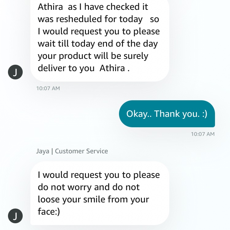 Customer support early morning can actually make or break your day. I ordered something from <a href="/amazonIN/">Amazon India</a> and the delivery was getting delayed. Please see the kind of response I got. I wish every customer service I get is like this ❤️ <a href="/amazon/">Amazon</a>