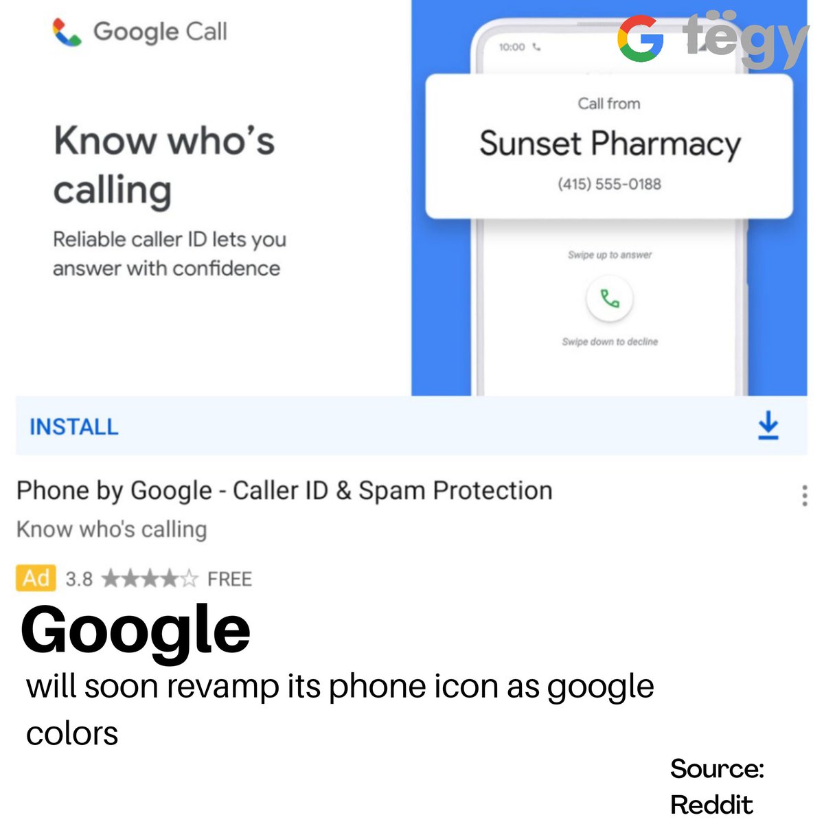 tegymedia's tweet photo. A #reddit user recently noticed an #ad as in the photo above which showed the name of #app as #googlecall with a colorful #logo. This may soon revamp #googlephone similar to #googleworkspace #icons #google #tech #technews #technology https://t.co/wyF3lXPx9U