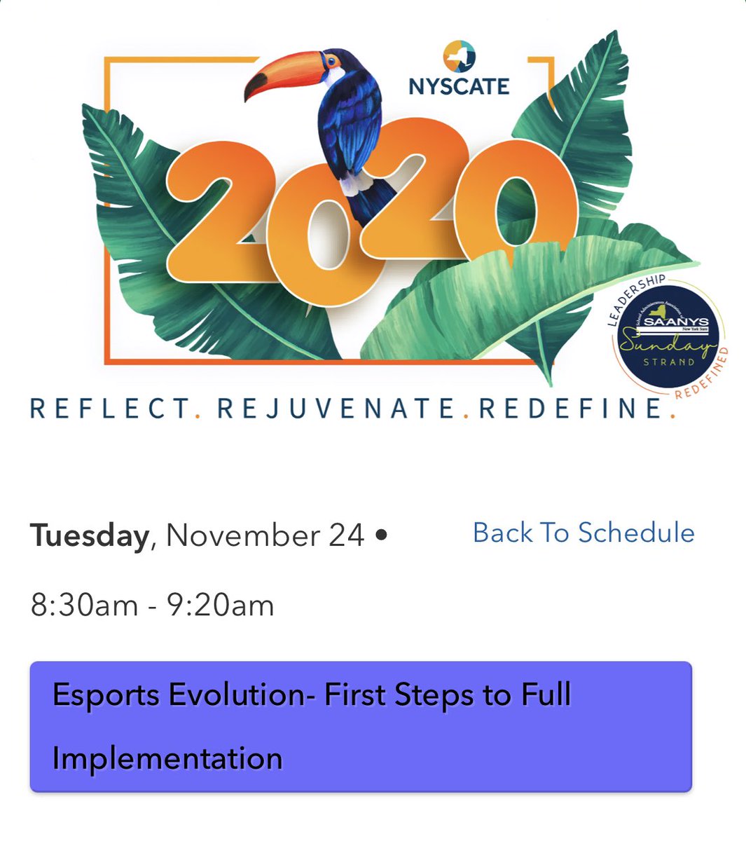 laurieb1723's tweet photo. Join @Jane_Whit1964 , @ljblank , @laylah, @geraldrsolomon and myself discussing 💻🎮 esports at the @NYSCATE conference on 11/24. @NASEFeduFlorida @NASEFedu #EsportsEvolution #SLPSMagnet #FLSEL #NASEF https://t.co/8Tgjeh4vrh