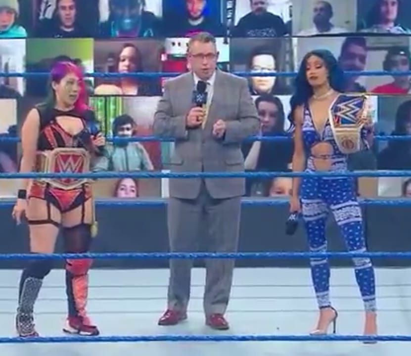 EwanECW's tweet photo. Asuka just stood there and watch. Carmella might disrupt the match at survivor series too
#wwe #smackdown #smackdownwomenschampion #bossandhugconnection #goldenrollmodels #sashabanks #sasha3show #mellaismoney #carmellawwe #leahvandale #asukawwe #kanachantv #kabukiwarriors https://t.co/HFHHGRjHQb