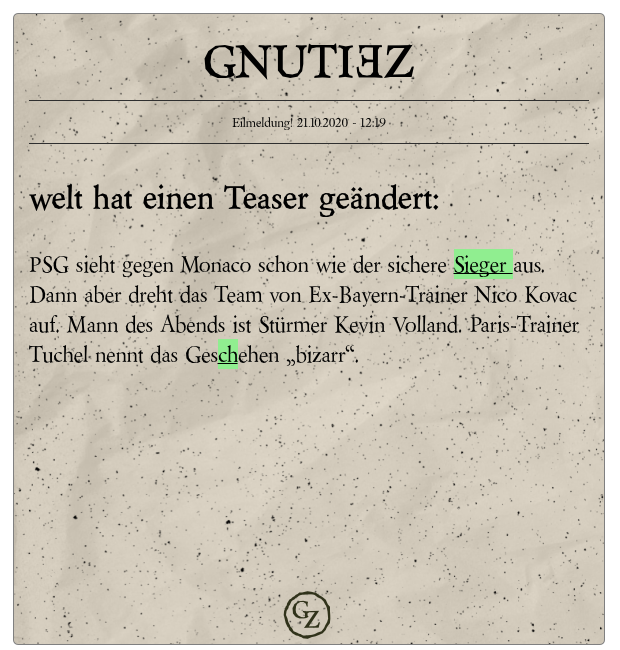 https://t.co/0gT5bdYe6a
welt hat einen Teaser geändert.
Kovac feiert Vollands Gala gegen ratlosen Tuchel
Distanz: 9
Alle Änderungen auf https://t.co/f09c6MY4Nw https://t.co/tVTnHZ360a