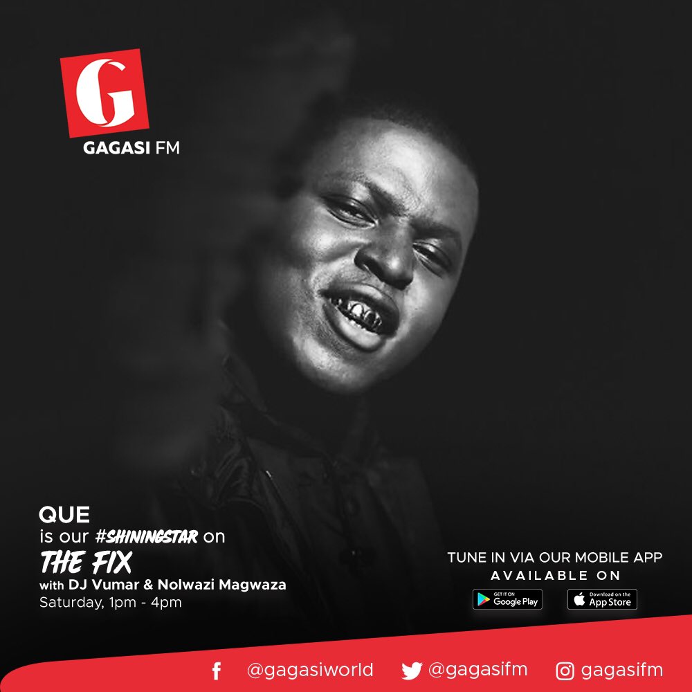 TODAY _ The Fix 1-4PM live <a href="/gagasifm/">Gagasi FM</a> we have “QUE” (half of DistructionBoyz &amp; now a solo artist). Do you have a Question for QUE ? I promise to ask him Today on Shining Star 📻📻 <a href="/DJVUMAR/">DJ VUMAR</a>
