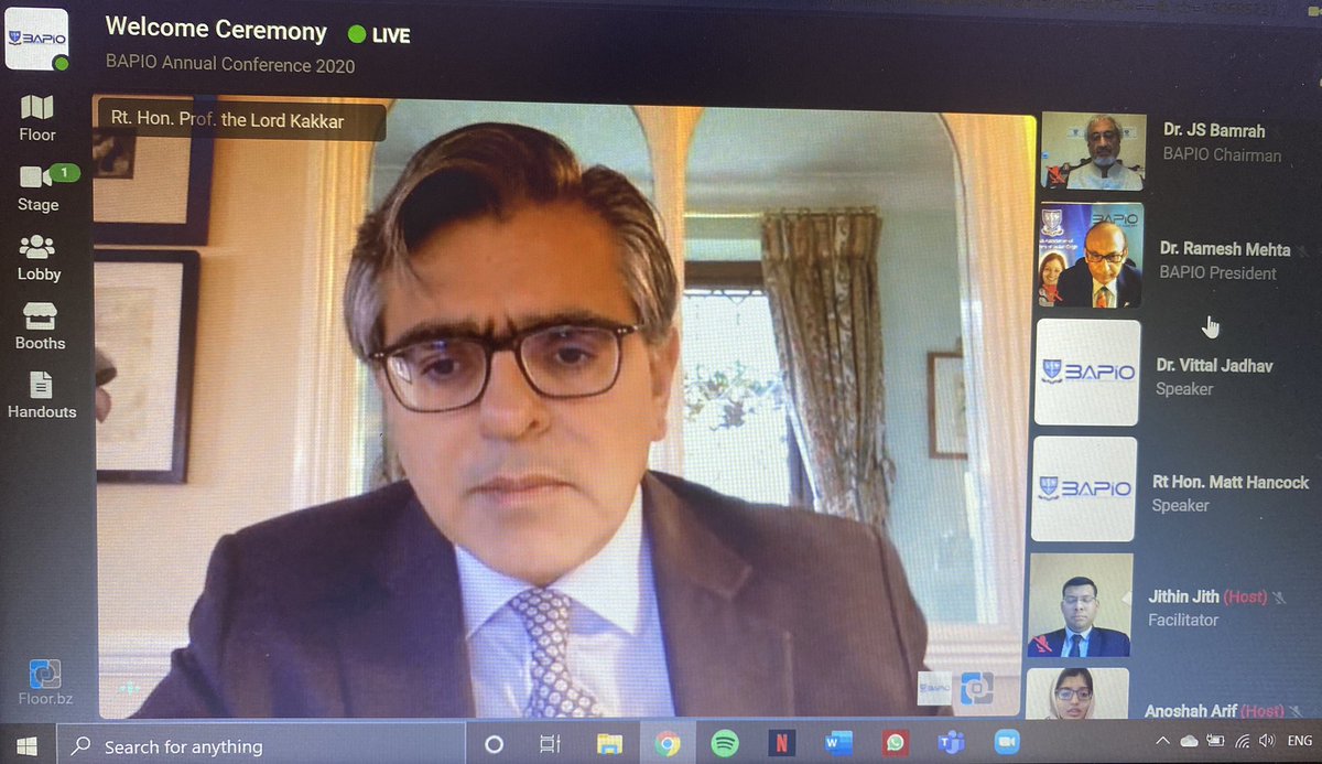 Hon Prof Lord Ajay Kakkar praising the works of <a href="/BAPIOUK/">BAPIO</a> and its contribution to the wider NHS society insisting on the role of transparency to reform inequalities in the NHS. Appealed to eradicate the disparities. #BAPIOAC2020 Excellent speech. Most needed