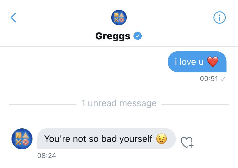greggs 100000/10 - amazing reply with a good sense of humour and great use of the emoji, plus amazing sausage rolls so...