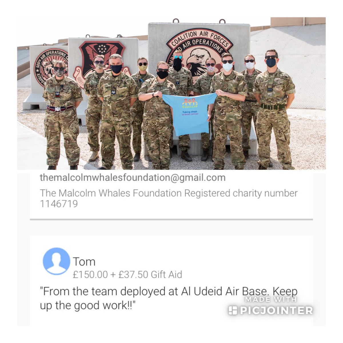 MalcolmWhales's tweet image. Thank you Tom McInally and #aludeidairbase for you generous donation. #tmwf