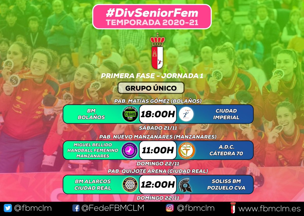 fbmclm's tweet photo. 👉🏼 ¡Estos son los horarios de la Jornada 1 de #DivSeniorFem 🤾🏻♀️!
#⃣ #FBMCLM ❤️🤍 https://t.co/MH8cK94oeO