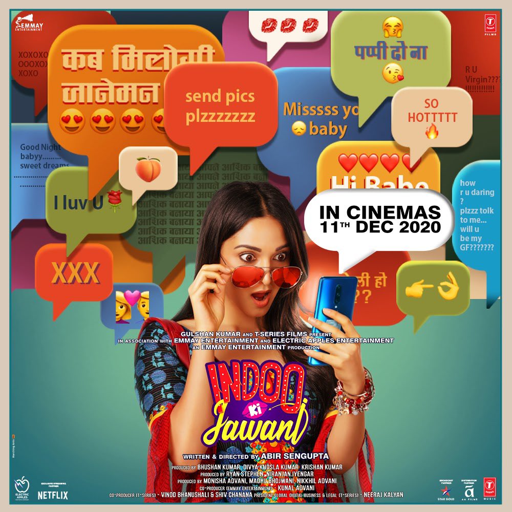 #Poster: #IndooKiJawani is all set to hit the theatres on 11th Dec 2020 🙂🙂

Stars: #KiaraAdvani and #AdityaSeal - Director: #AbirSengupta

#TheLastReview #IndooKiJawaniPoster