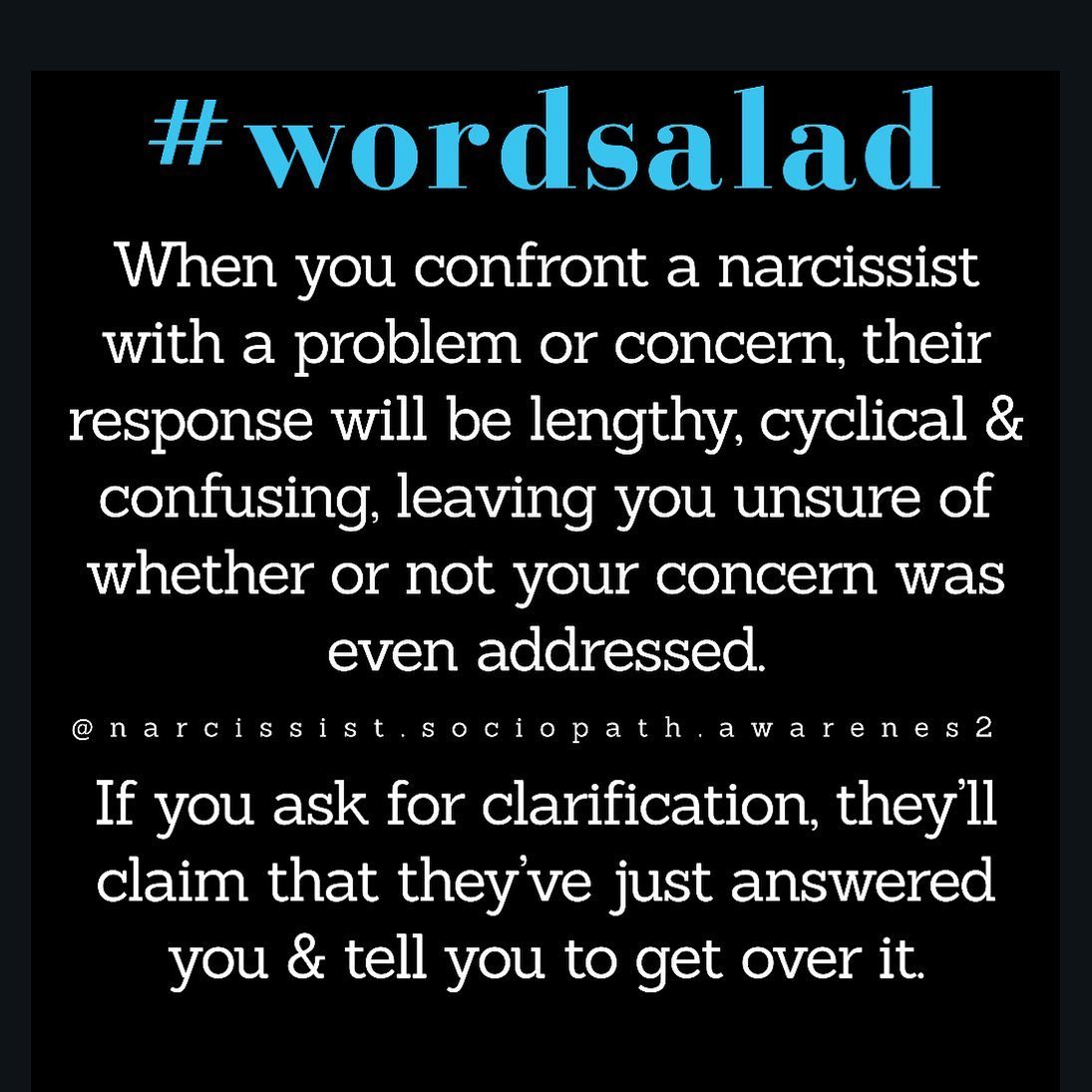 MThriving's tweet photo. A confronted #narcissist has NOTHING to gain from this &amp; will employ a variety of standard issue responses that lead absolutely nowhere.

Once THEY decide the conversation is over, it's over.

A narc w/ nothing to gain is a COMBATIVE narc. 

Don't waste your breath. https://t.co/P2x6ITp3jR