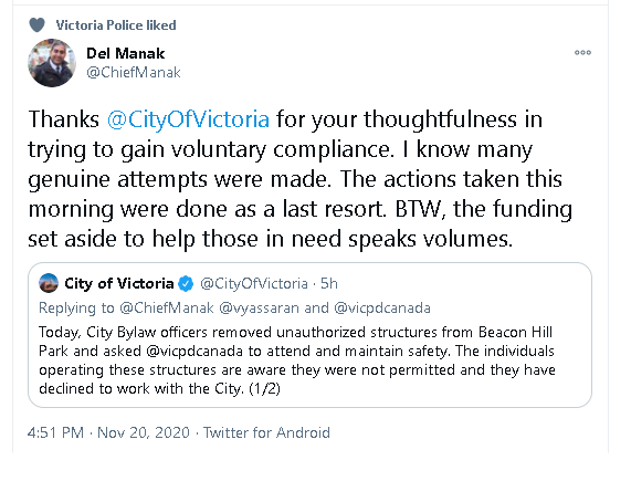 photowarrior's tweet photo. @police_canadian @self_govern4us @PovReductionBC @ClanPatrols @BeaconHillFolks @deardubow @SarahPottsH @JeremyLoveday @adequatehousing @brish_ti @CityOfVictoria @JanineAnnT @HomeForHope @CANURB @kymhothead @OutreachSolid Chief #MismanageManak & City of Victoria claim they were genuine & thoughtful when heartlessly destroying an unhoused community care station/tent
@thatemfagan @TheBackPackPro1 @brish_ti @phoeberamsay @teclavanb @vyassaran disagree
Who do you believe? #Housing = #HumanRight https://t.co/VUB1LepRhX