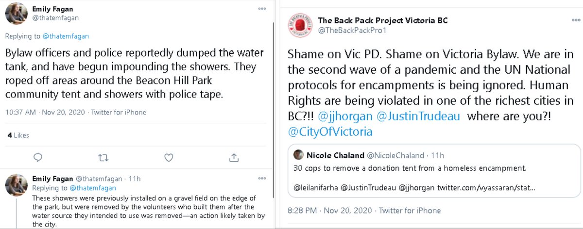 photowarrior's tweet photo. @police_canadian @self_govern4us @PovReductionBC @ClanPatrols @BeaconHillFolks @deardubow @SarahPottsH @JeremyLoveday @adequatehousing @brish_ti @CityOfVictoria @JanineAnnT @HomeForHope @CANURB @kymhothead @OutreachSolid Chief #MismanageManak & City of Victoria claim they were genuine & thoughtful when heartlessly destroying an unhoused community care station/tent
@thatemfagan @TheBackPackPro1 @brish_ti @phoeberamsay @teclavanb @vyassaran disagree
Who do you believe? #Housing = #HumanRight https://t.co/VUB1LepRhX