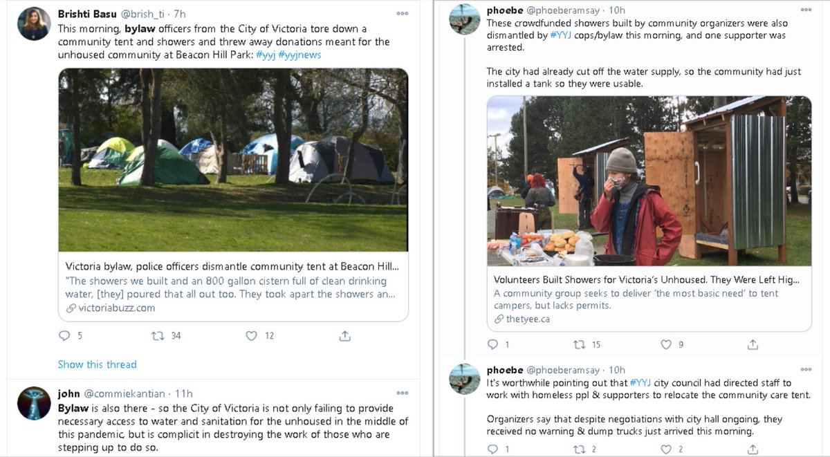 photowarrior's tweet photo. @police_canadian @self_govern4us @PovReductionBC @ClanPatrols @BeaconHillFolks @deardubow @SarahPottsH @JeremyLoveday @adequatehousing @brish_ti @CityOfVictoria @JanineAnnT @HomeForHope @CANURB @kymhothead @OutreachSolid Chief #MismanageManak & City of Victoria claim they were genuine & thoughtful when heartlessly destroying an unhoused community care station/tent
@thatemfagan @TheBackPackPro1 @brish_ti @phoeberamsay @teclavanb @vyassaran disagree
Who do you believe? #Housing = #HumanRight https://t.co/VUB1LepRhX
