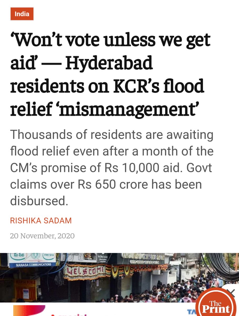 sridharramswamy's tweet photo. The recent floods in Hyderabad have wrecked havoc!!!
People are refusing to vote because of TRS and MIM mismanagement of flood relief mismanagement!!!
#GHMCWithCongress https://t.co/Bp6lSOCUkA