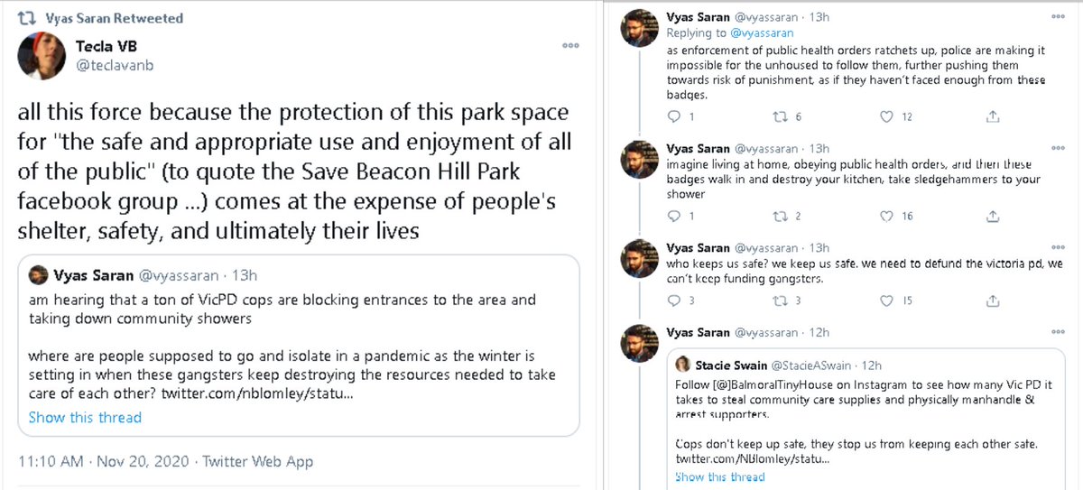 photowarrior's tweet photo. @police_canadian @self_govern4us @PovReductionBC @ClanPatrols @BeaconHillFolks @deardubow @SarahPottsH @JeremyLoveday @adequatehousing @brish_ti @CityOfVictoria @JanineAnnT @HomeForHope @CANURB @kymhothead @OutreachSolid Chief #MismanageManak & City of Victoria claim they were genuine & thoughtful when heartlessly destroying an unhoused community care station/tent
@thatemfagan @TheBackPackPro1 @brish_ti @phoeberamsay @teclavanb @vyassaran disagree
Who do you believe? #Housing = #HumanRight https://t.co/VUB1LepRhX