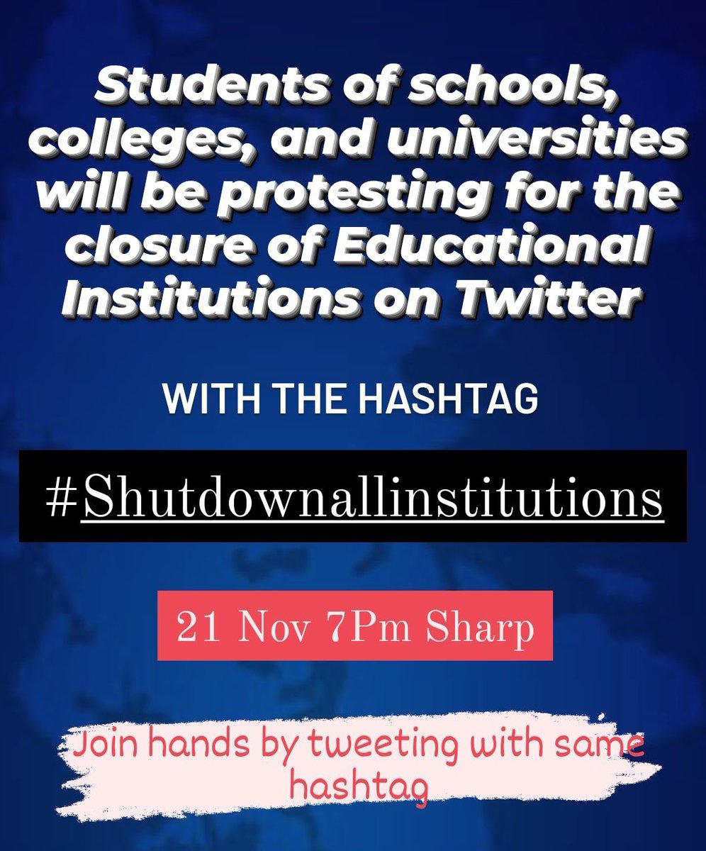 myjobisslav's tweet photo. @whyumamaa @ghazi @kidnapmeplis @dramiaurat @HibbaMalik10 @sedreactsonli @noorzainabjafri @jojolifeless @sendmemesssss At 7pm today pleaseeee everybody #Shutdownallinstitutions #CloseSchoolsNOW #CloseEducationalInstitutions #closeschoolsinpakistan #close_medical_colleges #closeeducationalinstitutes #StudentsLivesMatter #DelayMdcat https://t.co/geTfxmPQO0