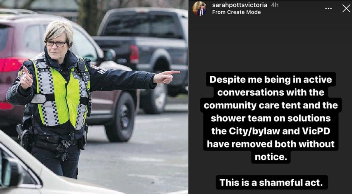 photowarrior's tweet photo. @police_canadian @self_govern4us @PovReductionBC @ClanPatrols @BeaconHillFolks @deardubow @SarahPottsH @JeremyLoveday @adequatehousing @brish_ti @CityOfVictoria @JanineAnnT @HomeForHope @CANURB @kymhothead @OutreachSolid @thatemfagan @TheBackPackPro1 @phoeberamsay @teclavanb @vyassaran BREAKING: Police Chief & Bylaw Boss Go Rogue
While blowing smoke up publics' ass, VicPD Chief #MismanageManak proves patriarchy alive & thriving in @vicpdcanada; refusing to entertain female councilor's efforts to resolve issue.
Manak's Bylaw-Girl Perkins follows men's orders. https://t.co/b0QpsZsqhh