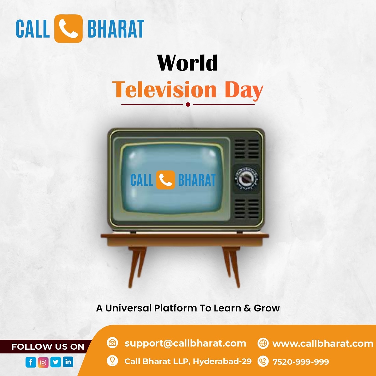 callbharatllp's tweet photo. CALL BHARAT 

A House does not feel like a home without a television in it
Happy World Television Day 📺

#callbharat #worldtvday #b2b #digitalmarketing #ad #abbusinesschaleganahidaudega  #brand #promotion #sales #seo #smm #ppc https://t.co/jOK2EtH43C