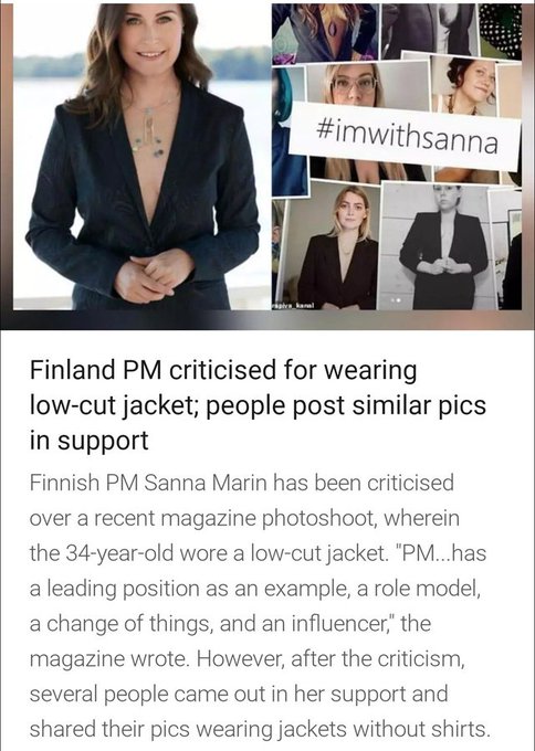 There should be no shame put on Sanna Marin.  I like her style, and I'm proud to #supportsanna https://t<a href="/tag/supportsanna"class="tags"><span>#supportsanna</span></a>