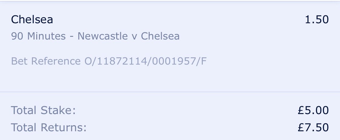 XRP_Foxy's tweet photo. Let’s have some fun today...
£5 challenge. Start with £5 and see how far you can take it!
Bet 1
£5 Chelsea to win
Returns £7.50
#footballindex #5Challenge https://t.co/EzMJ2YzcXz