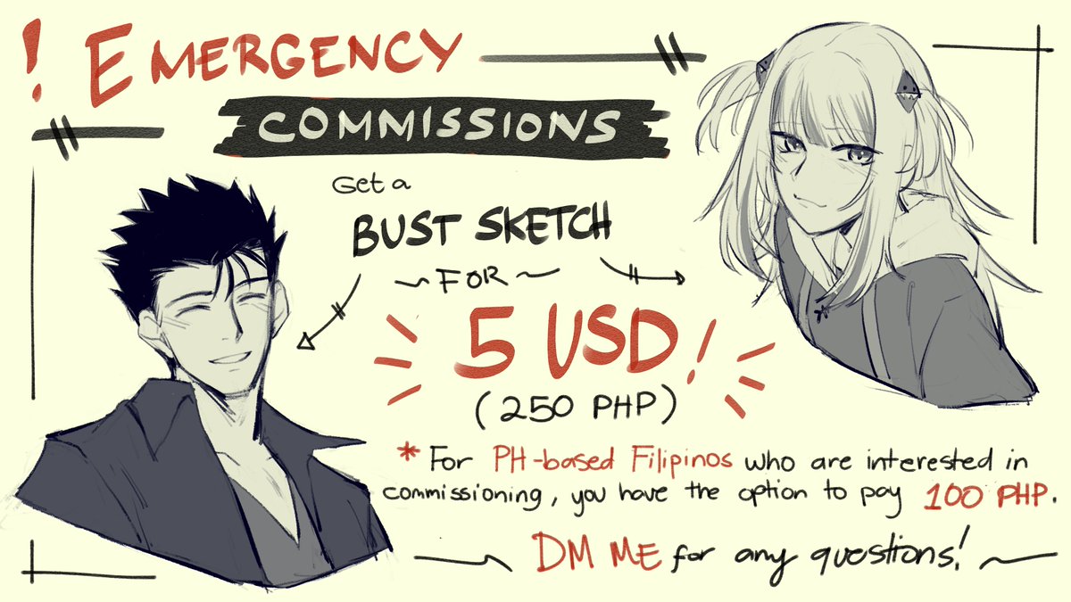 Opening emergency donation comms for the victims of #TyphoonUlyssesPH. Send me a timestamped receipt within 15 minutes of making the donation through DMs and I'll draw you something!

The donation drive will be linked below this tweet. Thank you!
#UlyssesPH #artforacauseph #artph