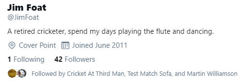 He has 42 followers as I type this.The number that is also part of my Twitter handle.There, I just sounded like a Foat fan.I know this thread is becoming weirder and weirder, but he does have an IMDb page.