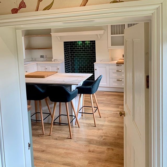 Take a sneak peak at the newest Laura Ashley kitchen fitted by Lee Ward Kitchens.

This kitchen is mainly designed in our Chalk White finish, with a feature dresser included in our Atlantic Green finish. Head over to the showrooms page today to see the full kitchen design!