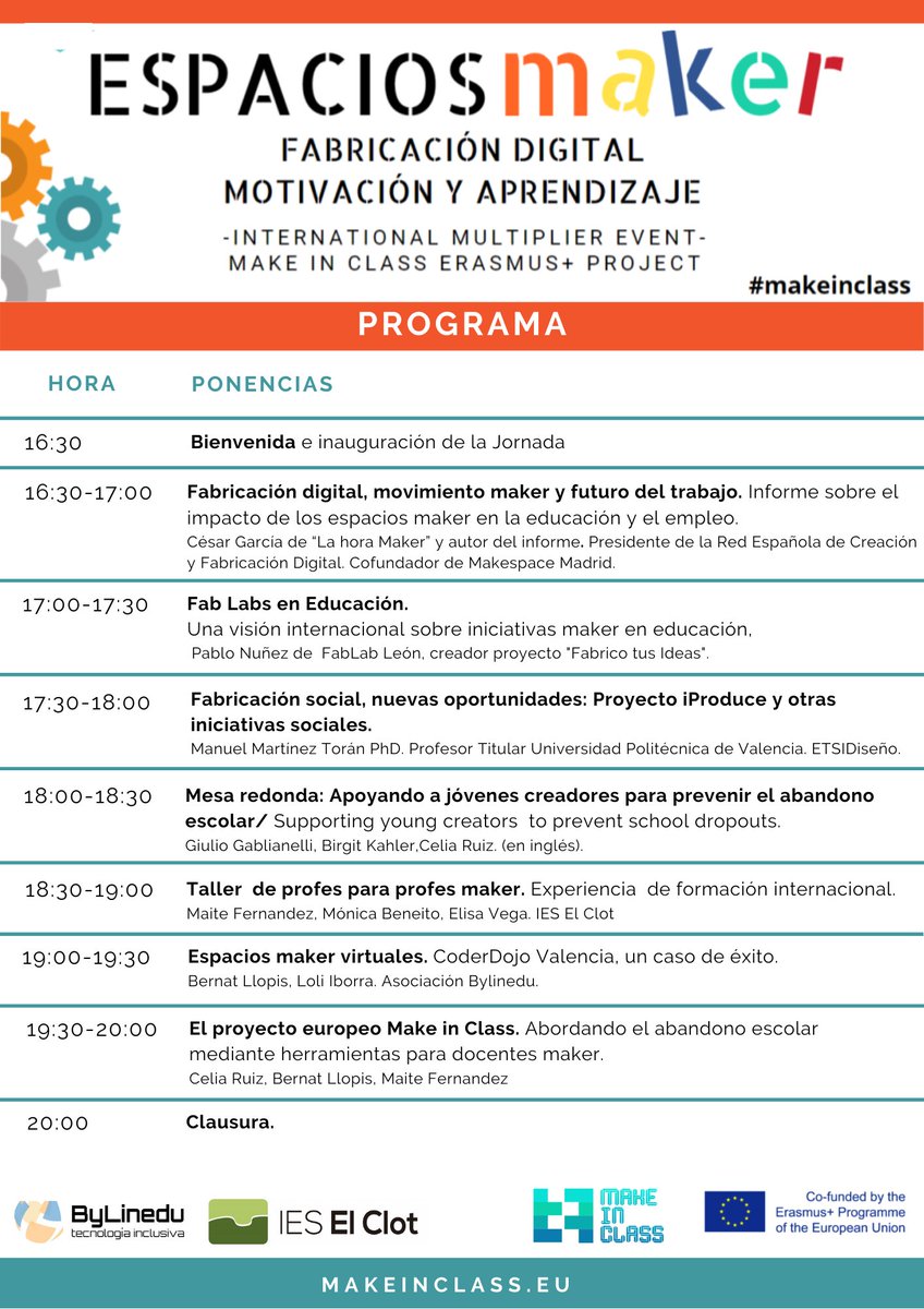 bylinedu's tweet photo. Jornada “Espacios maker: fabricación digital, motivación y aprendizaje” 
Tendremos como invitados a reconocidas voces autorizadas del movimiento maker. Hablarán de modelos y casos de éxito en espacios maker orientados a la educación y empleo.
#maker #3D #makeinclass #erasmusplu https://t.co/yZbLdKHAg8