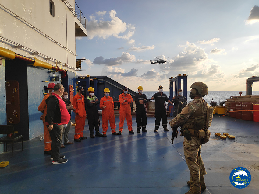 EUNAVFOR_MED's tweet photo. Fourth inspection for Operation #IRINI which boarded the collaborative MV SERRANO in application of #UN #ArmsEmbargo on #Libya!The #BoardingTeam of #ADRIASFlagSHip, #HellenicNavy, examined cargo and documentation. Nothing suspicious was found.Complete news https://t.co/xmBYeMST0l https://t.co/igL8EBjh3e