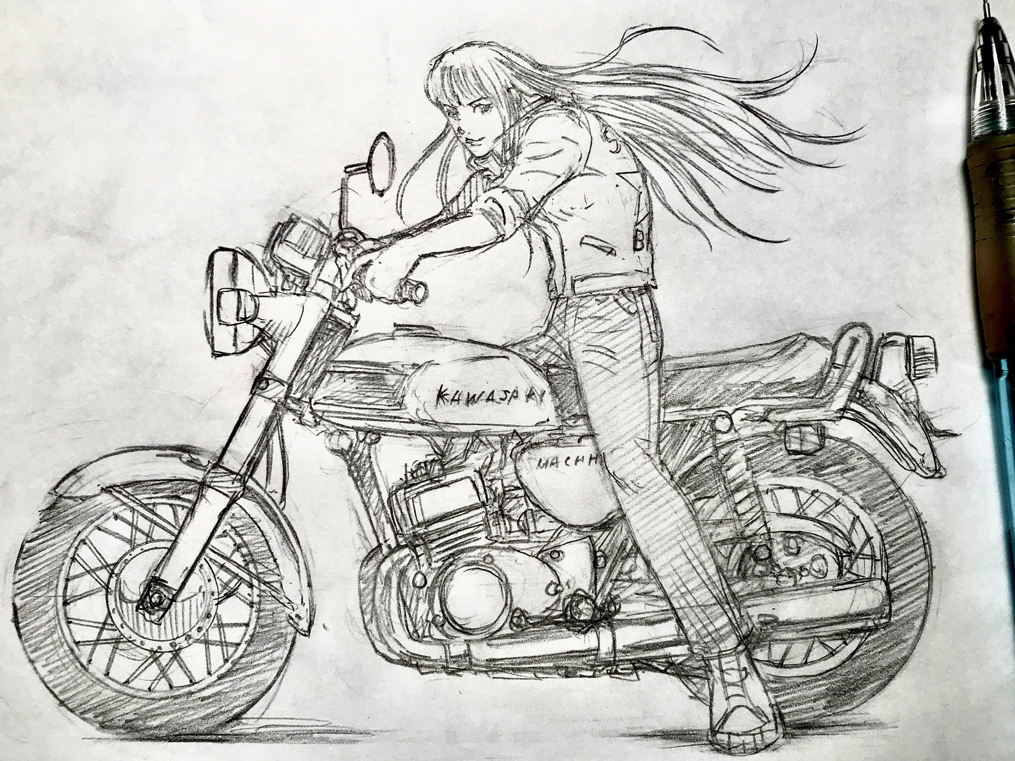 吉田聡 荒くれの原稿中ではございますが 湘南爆走族 桃山マコwith Kawasaki 白マッハだす 今年は予期せぬ事態が巻き起こってゴニョゴニョの企画は来年の彼方へすっ飛んじゃったけど ちょびちょび用意は始めます そこはオレのハンダンでよ