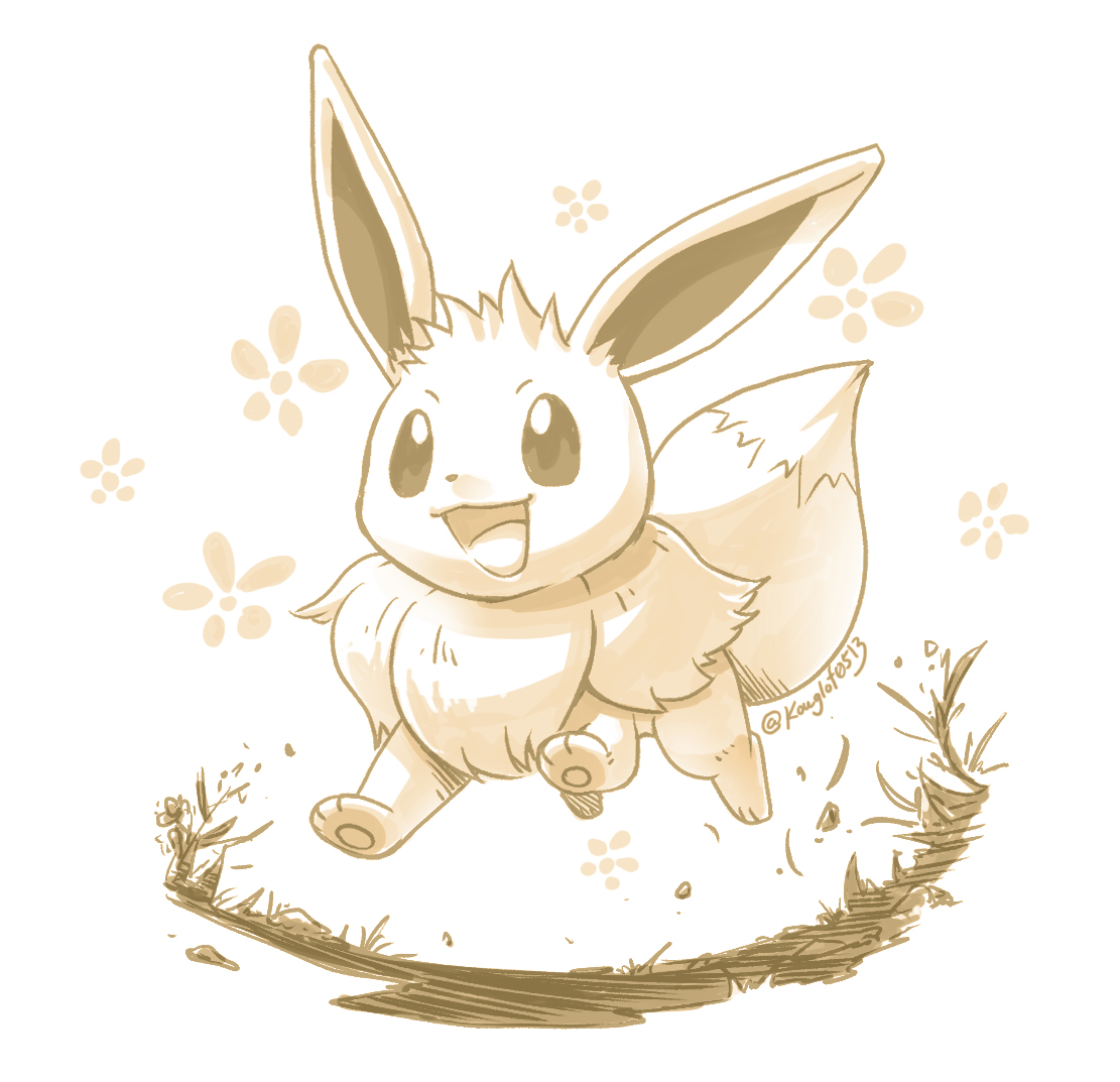 eevee no humans pokemon (creature) running open mouth solo smile monochrome  illustration images