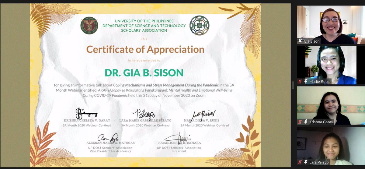 updostsa's tweet photo. IN PHOTOS: Dr. Gia B. Sison (@giasison) together with the AKAP Mental Health Webinar participants
#MahigpitNaAKAP
#NostalgiafortheFuture
#SAat41 https://t.co/7bXogkRjwH