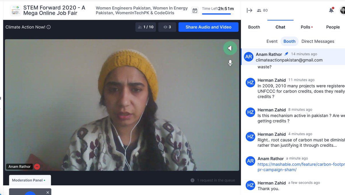 PkWomenInEnergy's tweet photo. We have @AnamRathor representing @ClimateActionPk at our #STEMForward2020 e-booth speaking to students and graduates about #climateaction and sharing resources. πβ»οΈπ
#STEMforwardPakistan https://t.co/u3ce4QoThY