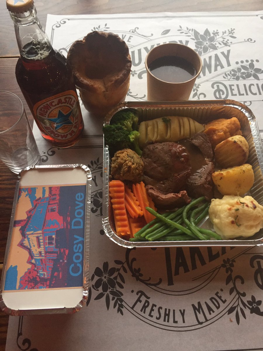 Adding vegan nut roast to Sunday takeaway options. Also on the menu Roast Rump of beef medium well done, Hay &amp; cider marinated roast chicken breast on the bone, pork loin, Vegetarian sausage. usual stuff book by email events@cosydove.co.uk 0191 2602895 orders in by sat 5pm please