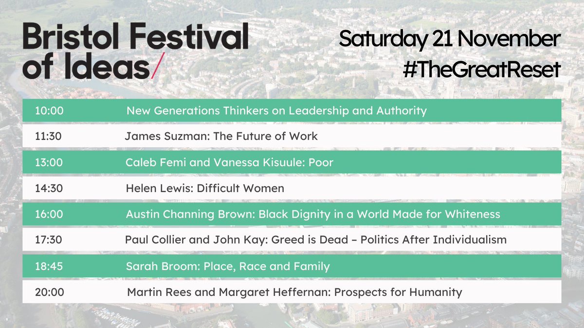 bristolideas's tweet photo. Today: Day four of our solutions/ challenges programme addresses: thinking new; the future of work; feminism; whiteness; politics after individualism; being poor; place, race and family; and the future prospects for humanity. 1/ https://t.co/Uvq9fH03oN