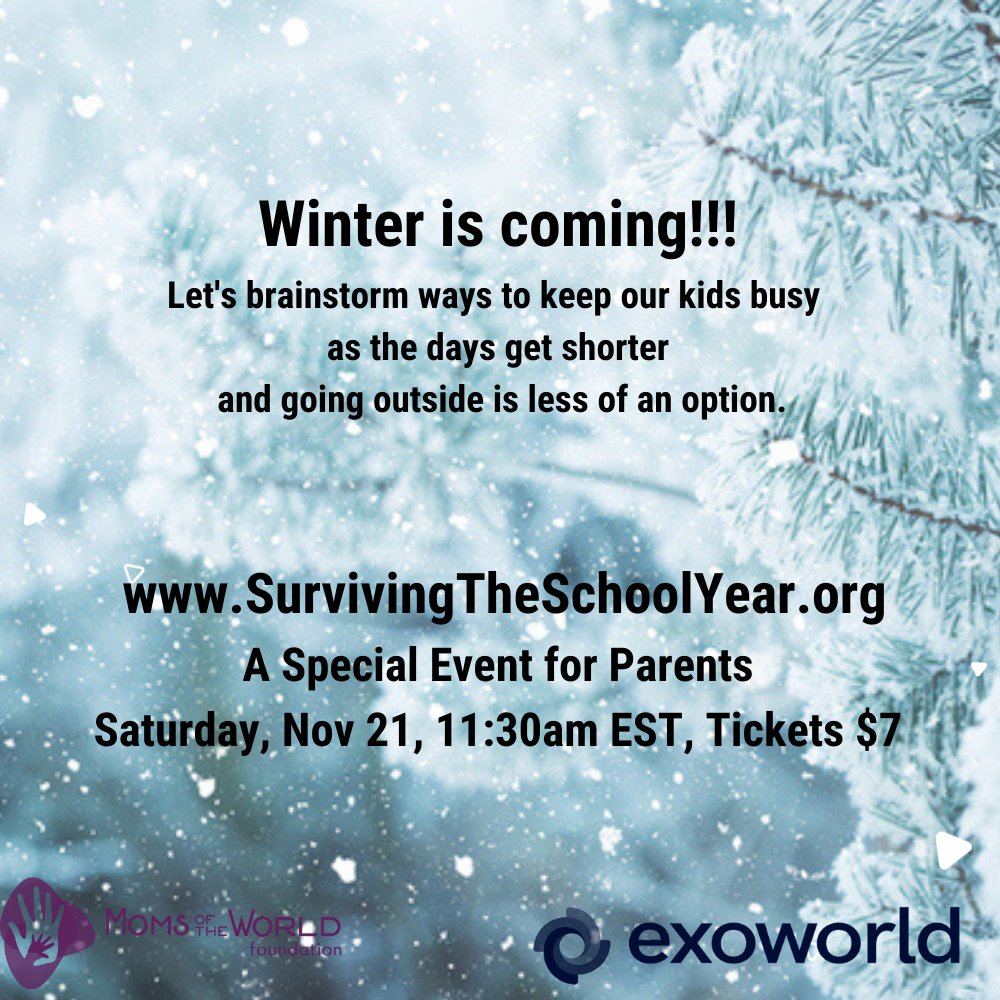 salimismail's tweet photo. Winter is coming! With Covid numbers increasing and options outside becoming limited, keeping our kids busy &amp; social will be challenging. Come meet other parents, experts &amp; explore possibilities this Saturday, Nov 21st. $7 USD https://t.co/KXQ3D2g0Bj #openexo #STSY #exoworld https://t.co/TyVjw7vrgA