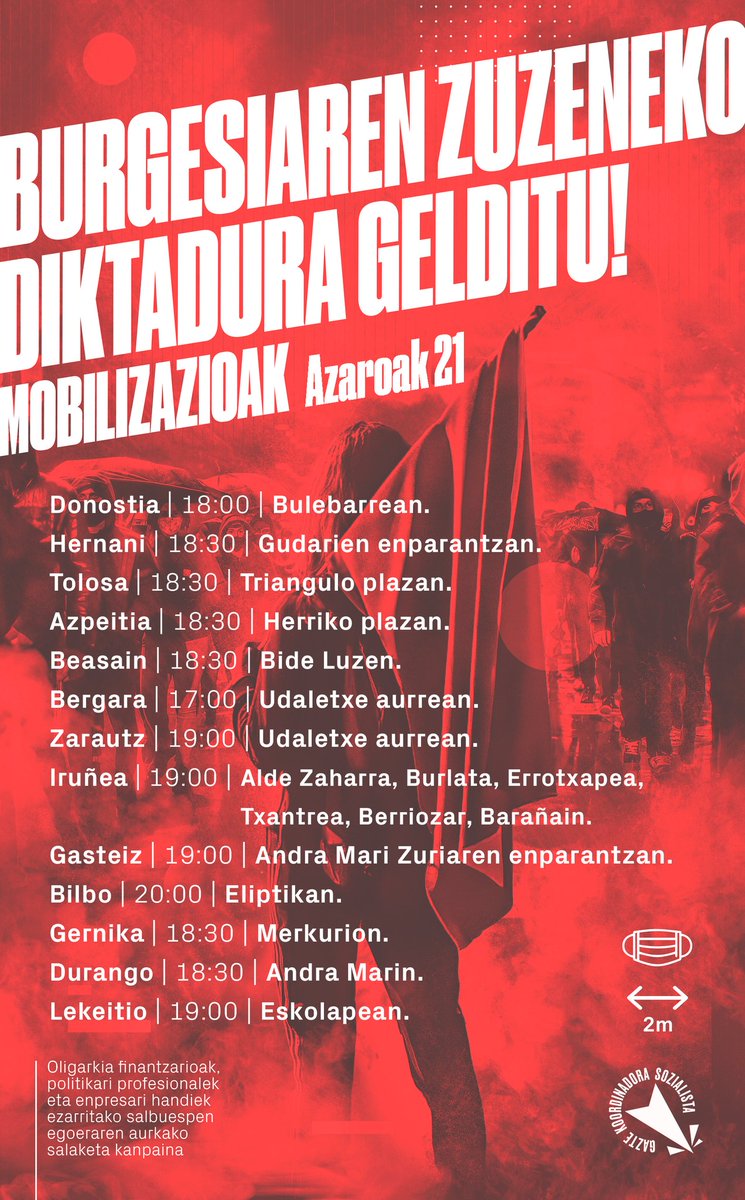 GazteKS_'s tweet photo. Oztopo guztien gainetik, arbitrarioki ezarritako salbuespen politikak salatuko ditugu gaur. Gure eskubideen eta ongizatearen berme bakarra antolakuntza komunista bultzatu eta hedatzea da.

👉Batu arratsaldeko deialdietara!

Burgesiaren zuzeneko #DiktaduraGelditu! https://t.co/oitDJP5dVW